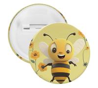 Badge en fer blanc Happy Bee - Grande broche ronde personnalisée - Convient pour les enseignants, les infirmières, les médecins, le personnel, les cadeaux de fête, 12PCS, Plastique, Plastiques