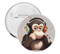 Badge en fer blanc personnalisé en forme de singe musical - Grand bouton artisanal - Convient pour les enseignants, les infirmières, les médecins, le personnel, les cadeaux de fête, 1Pcs, Plastique