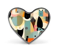 Badge en forme de cœur de chat d'art moderne du milieu du siècle, porte-badge mignon pour woker, broche en métal en forme de cœur d'amour pour homme et femme, cadeau de médecin, sacs à dos et