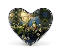 Badge en forme de cœur de nombreuses grenouilles chantant sur les branches - Joli porte-badge d'identification pour woker - Broche en métal - Épingles en forme de cœur pour homme et femme - Cadeau
