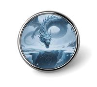 Badge en forme de dragon de glace classique et mignon - Broche ronde tendance en métal - Épinglette personnalisée pour vêtements, sac à dos, chapeaux, vestes