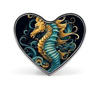 Badge en métal avec motif hippocampe bleu en forme de cœur, joli porte-badge d'identification pour woker, broche en métal pour homme et femme, cadeau de médecin, sacs à dos et accessoires de manteau