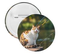 Badge en métal rond en forme de chat de pêche, broche légère pour sac à dos, épingles à boutons tendance pour chemises, vestes, châle, manteau, unisexe, 20PCS, Fer blanc, épingles rondes en métal