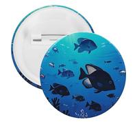 Badge en métal rond en forme de poisson flottant dans la mer, broche légère pour sac à dos, épingles à boutons tendance pour chemises, vestes, châle, manteau, unisexe, 5PCS, Fer blanc, épingles rondes