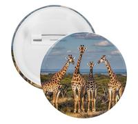 Badge familial girafe rond en métal, broche légère pour sac à dos, épingles à boutons tendance pour chemises, vestes, châle, manteau, unisexe, 5PCS, Fer blanc, épingles rondes en métal