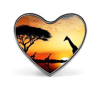 Badge girafe coucher de soleil en forme de cœur, joli porte-badge d'identification pour woker, broche en métal, épinglettes en forme de cœur d'amour pour homme et femme, cadeau de médecin, accessoires