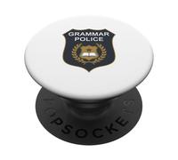 Badge Grammar Police to Serve and Correct English Teacher PopSockets PopGrip Adhésif