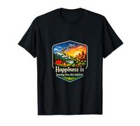 Badge « Happiness Leaving City Behind Camping Mountain » T-Shirt
