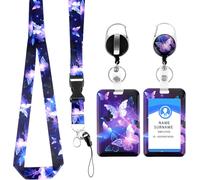 Badge Holder With Retractable Lanyard,Plastic Butterfly Id Card Holder,Fashion Protective Lanyard With Removable Lanyard For Nurse Doctor Teacher (Purple)