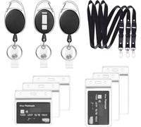Badge Holder With Transparent Card Holder,3 Set Includes Lanyard,Badge Reel And Waterproof Card Holder For Id Key Ring (Black B03)
