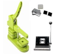 Badge Maker DIY Badge Ensemble de machine à aimants de réfrigérateur carrés 50x50 mm, machine et coupeur et 100 ensembles de consommables(Green Set)