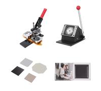 Badge Maker DIY Badge Machine de presse à badges de réfrigérateur carrée 63,5 x 63,5 mm, feuille métallique rotative avec coupe-papier et 100 pièces magnétiques(63.5x63.5mm Set)