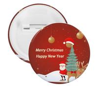 Badge « Merry Christmas and Happy New Year » en métal, broches rondes légères pour sac à dos, épingles à boutons tendance pour chemises, vestes, châle, manteau, unisexe, 5PCS, Fer blanc, épingles