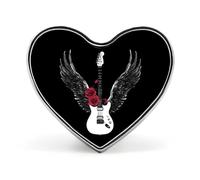 Badge métallique fantaisie Guitare ailée et roses, broche en forme de cœur de 2,5 cm, accessoires pour vêtements, sacs et cravates.