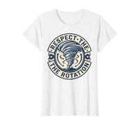 Badge météo Tornado « Respect The Rotation Storm Chaser » T-Shirt Graphique avec Valeur, Femme, Blanc, L