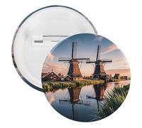 Badge moulin à vent hollandais rond en métal, broche légère pour sac à dos, épingles à boutons tendance pour chemises, vestes, châle, manteau, unisexe, 5PCS, Fer blanc, épingles rondes en métal
