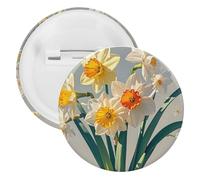 Badge Narcisse rond en métal, broche légère pour sac à dos, épingles à boutons tendance pour chemises, vestes, châle, manteau, unisexe, 5PCS, Fer blanc, épingles rondes en métal