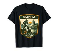 Badge Olympia Washington Bigfoot Motif Coucher de Soleil T-Shirt