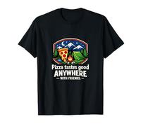 Badge Pizza Camping Mountain avec des Amis T-Shirt