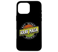 Badge rétro « Eat Sleep Krav Maga Repeat » Coque pour iPhone 16 Pro Max