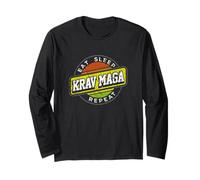Badge rétro « Eat Sleep Krav Maga Repeat » Manche Longue