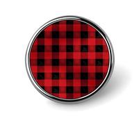 Badge rond à carreaux de buffle rouge et noir en métal personnalisé pour vêtements, sacs, chapeaux, broches imprimées humoristiques, accessoires de décoration de fête, accessoires pour homme et femme