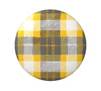 Badge rond à carreaux jaunes, gris et noirs - Design en fer blanc durable avec impression sur un seul côté, parfait pour les cadeaux personnalisés et la décoration de vêtements, taille unique