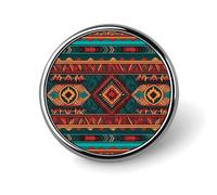 Badge rond à motif géométrique ethnique - Jolie broche décorative pour chapeaux, vestes, vêtements, bijoux, accessoires pour fête de mariage