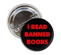 Badge rond amusant avec épingle de verrouillage - Inscription « I Read Banned Books » - Noir avec lettres rouges, Métal émaillé, Émail, métal