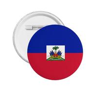 Badge rond avec inscription « I Stand » - Motif drapeau haïtien, M, Plastique