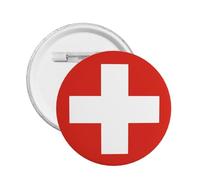 Badge rond avec inscription « I Stand » - Motif drapeau suisse, M, Plastique