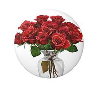 Badge rond avec roses rouges - Design en fer blanc durable avec impression sur un seul côté, parfait pour les cadeaux personnalisés et la décoration de vêtements, taille unique