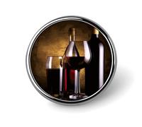 Badge rond avec trois bouteilles de vin et verre sur une broche mignonne pour chapeaux, vestes, décoration personnalisée, accessoires de bijoux pour fête de mariage