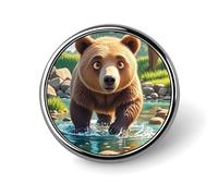 Badge rond Bear Crossing The River pour homme et femme, durable et élégant, badges en métal léger pour chemises, vestes, chapeaux