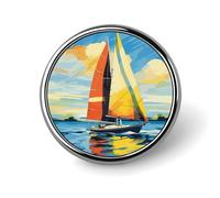 Badge rond coloré en forme de bateau à voile - Épinglette en émail - Broche à bouton - Décoration personnalisée pour vêtements - Unisexe - Porte-badge, chapeaux, sacs, chemises