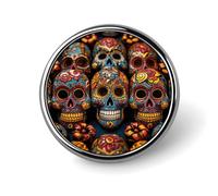 Badge rond coloré en forme de crânes en sucre - Épinglette en émail - Broche à boutons - Décoration personnalisée pour vêtements - Unisexe - Porte-badge, chapeaux, sacs, chemises
