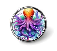 Badge rond coloré en forme de pieuvre en métal personnalisé pour vêtements, sacs, chapeau, broche imprimée humoristique, décoration de fête, accessoires pour homme et femme