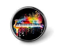 Badge rond coloré en métal avec clavier de piano musical, pour vêtements, sacs, chapeaux, humoristiques, décorations de fête, accessoires pour homme et femme