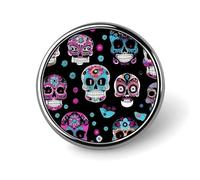 Badge rond coloré imprimé crânes en métal personnalisé pour vêtements, sacs, chapeaux, broches imprimées humoristiques, accessoires de décoration de fête, accessoires pour hommes et femmes