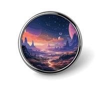 Badge rond coloré rétro sur le thème de l'espace - Jolie broche décorative pour chapeaux, vestes, vêtements, bijoux, accessoires pour fête de mariage