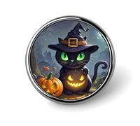 Badge rond d'Halloween en forme de chat - Épinglette en émail - Broche à bouton personnalisé - Décoration de vêtements unisexe - Porte-badge pour chapeaux, sacs, chemises
