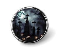 Badge rond élégant de 2,5 cm imprimé « Happy Halloween » en alliage d'aluminium avec transfert de chaleur, épingle en métal léger pour chemises, vestes, cadeaux uniques