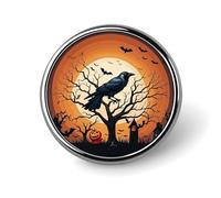 Badge rond élégant imprimé corbeau Halloween 2,5 cm - Épinglette en alliage d'aluminium avec transfert de chaleur, épingle en métal léger pour chemises, vestes, cadeaux uniques