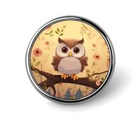 Badge rond en alliage d'aluminium de 2,5 cm - Motif chouette - Pour manteau, sac à dos, Circular, Aluminium