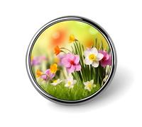 Badge rond en alliage d'aluminium de qualité supérieure, broche à fleurs printanières, accessoires cadeaux, emblème en métal léger pour homme et femme, épinglette durable et tendance pour chapeau