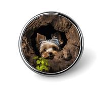 Badge rond en alliage d'aluminium de qualité supérieure, broche « A Little Yorkshire Terrier » - Accessoires cadeaux - Emblème en métal léger pour homme et femme - Épinglette durable et tendance pour