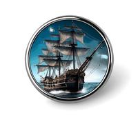 Badge rond en alliage d'aluminium de qualité supérieure, broche bateau de pirate, accessoires cadeaux, emblème en métal léger pour homme et femme, épinglette durable et tendance pour chapeau, veste