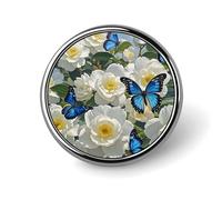 Badge rond en alliage d'aluminium de qualité supérieure, broche papillon bleu, accessoires cadeaux, emblème en métal léger pour homme et femme, épinglette durable et tendance pour chapeau, veste, sac