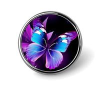 Badge rond en alliage d'aluminium de qualité supérieure, broche papillon bleu violet, accessoires cadeaux, emblème en métal léger pour homme et femme, épinglette durable et tendance pour chapeau