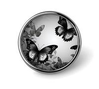 Badge rond en alliage d'aluminium de qualité supérieure, broche papillon noir et gris, accessoires cadeaux, emblème en métal léger pour homme et femme, épinglette durable et tendance pour chapeau